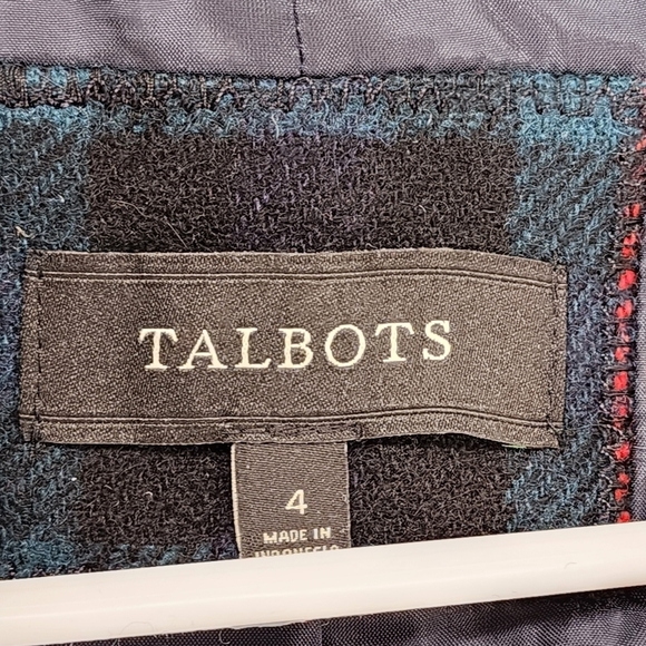 Talbots Women's Plaid Wool Blend Blazer Preppy Academia Green/Navy/ Multi- 4 - Picture 4 of 6